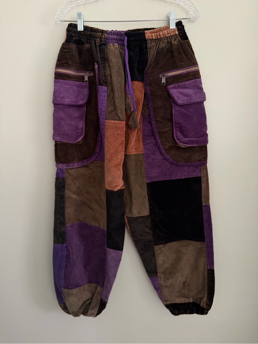 KARMA NEPAL Crafts Corduroy Patchwork Baggy Pants - Women's Size S/M Purple Boho